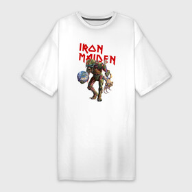 Платье-футболка хлопок с принтом Iron Maiden в Белгороде,  |  | iron maiden | земля | инопланетяне | музыка | олдскул | рок
