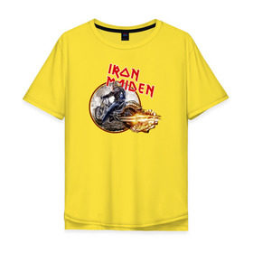 Мужская футболка хлопок Oversize с принтом Iron Maiden bike в Белгороде, 100% хлопок | свободный крой, круглый ворот, “спинка” длиннее передней части | скелет