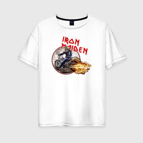 Женская футболка хлопок Oversize с принтом Iron Maiden bike в Белгороде, 100% хлопок | свободный крой, круглый ворот, спущенный рукав, длина до линии бедер
 | скелет
