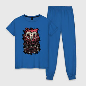 Женская пижама хлопок с принтом Slipknot в Белгороде, 100% хлопок | брюки и футболка прямого кроя, без карманов, на брюках мягкая резинка на поясе и по низу штанин | slipknot | демон | кори | металл | музыка | рок | череп