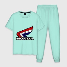 Мужская пижама хлопок с принтом Honda в Белгороде, 100% хлопок | брюки и футболка прямого кроя, без карманов, на брюках мягкая резинка на поясе и по низу штанин
 | крылья