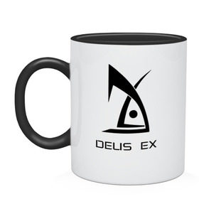Кружка двухцветная с принтом Deus Ex в Белгороде, керамика | объем — 330 мл, диаметр — 80 мм. Цветная ручка и кайма сверху, в некоторых цветах — вся внутренняя часть | deus ex дэус деус экс