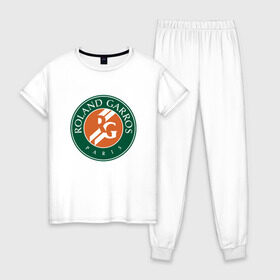 Женская пижама хлопок с принтом Roland Garros в Белгороде, 100% хлопок | брюки и футболка прямого кроя, без карманов, на брюках мягкая резинка на поясе и по низу штанин | paristennis | roland garros