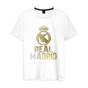 Мужская футболка хлопок с принтом Real Madrid в Белгороде, 100% хлопок | прямой крой, круглый вырез горловины, длина до линии бедер, слегка спущенное плечо. | real madrid | реал мадрид | спорт | футбол