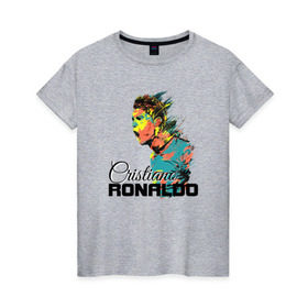 Женская футболка хлопок с принтом Cristiano Ronaldo в Белгороде, 100% хлопок | прямой крой, круглый вырез горловины, длина до линии бедер, слегка спущенное плечо | 
