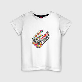 Детская футболка хлопок с принтом Hand Shocker в Белгороде, 100% хлопок | круглый вырез горловины, полуприлегающий силуэт, длина до линии бедер | bomb | shock | sticker | stickerbomb handshockerhand | t shirt