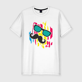 Мужская футболка премиум с принтом Летнее настроение в Белгороде, 92% хлопок, 8% лайкра | приталенный силуэт, круглый вырез ворота, длина до линии бедра, короткий рукав | лето | настроение | очки | позитив | усы | цвет