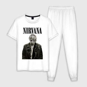 Мужская пижама хлопок с принтом nirvana t-shirt в Белгороде, 100% хлопок | брюки и футболка прямого кроя, без карманов, на брюках мягкая резинка на поясе и по низу штанин
 | kurt cobain | nirvana | гранж | курт кобейн | нирвана
