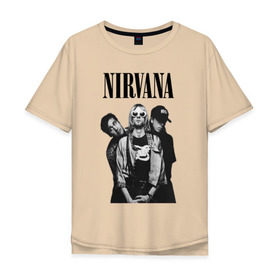 Мужская футболка хлопок Oversize с принтом Nirvana Group в Белгороде, 100% хлопок | свободный крой, круглый ворот, “спинка” длиннее передней части | kurt cobain | nirvana | курт кобейн | нирвана | нранж