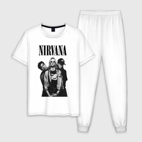 Мужская пижама хлопок с принтом Nirvana Group в Белгороде, 100% хлопок | брюки и футболка прямого кроя, без карманов, на брюках мягкая резинка на поясе и по низу штанин
 | kurt cobain | nirvana | курт кобейн | нирвана | нранж