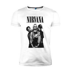 Мужская футболка премиум с принтом Nirvana Group в Белгороде, 92% хлопок, 8% лайкра | приталенный силуэт, круглый вырез ворота, длина до линии бедра, короткий рукав | kurt cobain | nirvana | курт кобейн | нирвана | нранж