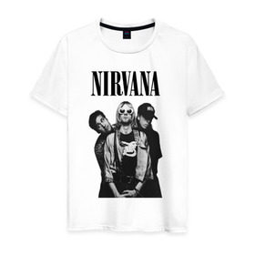 Мужская футболка хлопок с принтом Nirvana Group в Белгороде, 100% хлопок | прямой крой, круглый вырез горловины, длина до линии бедер, слегка спущенное плечо. | kurt cobain | nirvana | курт кобейн | нирвана | нранж