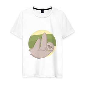 Мужская футболка хлопок с принтом Ленивец в Белгороде, 100% хлопок | прямой крой, круглый вырез горловины, длина до линии бедер, слегка спущенное плечо. | ленивец | лень | отдых