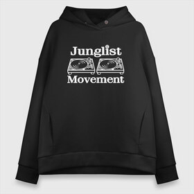 Женское худи Oversize хлопок с принтом Junglist Movement в Белгороде, френч-терри — 70% хлопок, 30% полиэстер. Мягкий теплый начес внутри —100% хлопок | боковые карманы, эластичные манжеты и нижняя кромка, капюшон на магнитной кнопке | jungle | junglist | junglist movement   одежда для трушных джанглистов | movement | уважающих корни днб.dnb