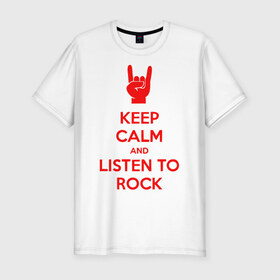 Мужская футболка премиум с принтом Keep, calm,rock в Белгороде, 92% хлопок, 8% лайкра | приталенный силуэт, круглый вырез ворота, длина до линии бедра, короткий рукав | keep | rock | сохраняй спокойствие и слушай рок.calm