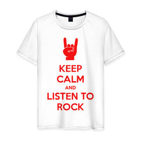 Мужская футболка хлопок с принтом Keep, calm,rock в Белгороде, 100% хлопок | прямой крой, круглый вырез горловины, длина до линии бедер, слегка спущенное плечо. | Тематика изображения на принте: keep | rock | сохраняй спокойствие и слушай рок.calm
