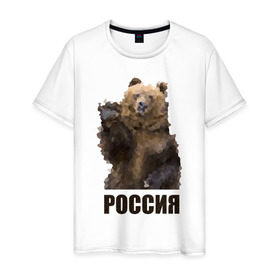 Мужская футболка хлопок с принтом Россия в Белгороде, 100% хлопок | прямой крой, круглый вырез горловины, длина до линии бедер, слегка спущенное плечо. | russia | медведь | царь | царь русской землироссия | я русский