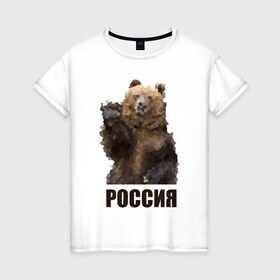 Женская футболка хлопок с принтом Россия в Белгороде, 100% хлопок | прямой крой, круглый вырез горловины, длина до линии бедер, слегка спущенное плечо | russia | медведь | царь | царь русской землироссия | я русский