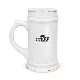 Кружка пивная с принтом NBA Utah Jazz в Белгороде,  керамика (Материал выдерживает высокую температуру, стоит избегать резкого перепада температур) |  объем 630 мл | jazz | nba | utah | баскетбол | джазз | нба | юта