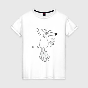 Женская футболка хлопок с принтом Пёс на роликах в Белгороде, 100% хлопок | прямой крой, круглый вырез горловины, длина до линии бедер, слегка спущенное плечо | 