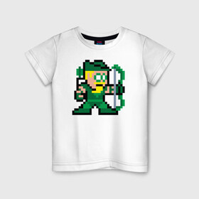 Детская футболка хлопок с принтом Green Arrow pixels в Белгороде, 100% хлопок | круглый вырез горловины, полуприлегающий силуэт, длина до линии бедер | Тематика изображения на принте: green arrow pixels зеленая стрела дс