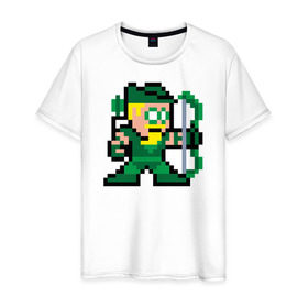 Мужская футболка хлопок с принтом Green Arrow pixels в Белгороде, 100% хлопок | прямой крой, круглый вырез горловины, длина до линии бедер, слегка спущенное плечо. | Тематика изображения на принте: green arrow pixels зеленая стрела дс