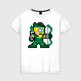 Женская футболка хлопок с принтом Green Arrow pixels в Белгороде, 100% хлопок | прямой крой, круглый вырез горловины, длина до линии бедер, слегка спущенное плечо | green arrow pixels зеленая стрела дс