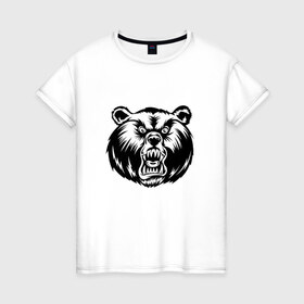 Женская футболка хлопок с принтом Черный медведь в Белгороде, 100% хлопок | прямой крой, круглый вырез горловины, длина до линии бедер, слегка спущенное плечо | 