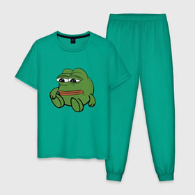 Мужская пижама хлопок с принтом Грустняш в Белгороде, 100% хлопок | брюки и футболка прямого кроя, без карманов, на брюках мягкая резинка на поясе и по низу штанин
 | pepe | грустная жаба | жаба | мем | пепе