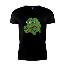 Мужская футболка премиум с принтом Грустняш в Белгороде, 92% хлопок, 8% лайкра | приталенный силуэт, круглый вырез ворота, длина до линии бедра, короткий рукав | pepe | грустная жаба | жаба | мем | пепе