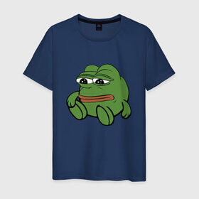 Мужская футболка хлопок с принтом Грустняш в Белгороде, 100% хлопок | прямой крой, круглый вырез горловины, длина до линии бедер, слегка спущенное плечо. | pepe | грустная жаба | жаба | мем | пепе