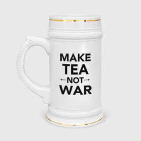 Кружка пивная с принтом Make Tea Not War в Белгороде,  керамика (Материал выдерживает высокую температуру, стоит избегать резкого перепада температур) |  объем 630 мл | make love | make tea | not war | tea | чай