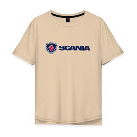 Мужская футболка хлопок Oversize с принтом SCANIA в Белгороде, 100% хлопок | свободный крой, круглый ворот, “спинка” длиннее передней части | scania | грузовик | скания