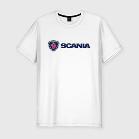 Мужская футболка премиум с принтом SCANIA в Белгороде, 92% хлопок, 8% лайкра | приталенный силуэт, круглый вырез ворота, длина до линии бедра, короткий рукав | scania | грузовик | скания