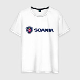 Мужская футболка хлопок с принтом SCANIA в Белгороде, 100% хлопок | прямой крой, круглый вырез горловины, длина до линии бедер, слегка спущенное плечо. | scania | грузовик | скания