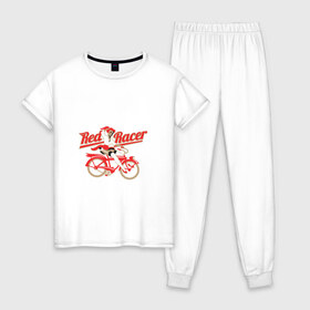Женская пижама хлопок с принтом Винтаж 60-е в Белгороде, 100% хлопок | брюки и футболка прямого кроя, без карманов, на брюках мягкая резинка на поясе и по низу штанин | 