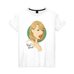 Женская футболка хлопок с принтом Тэйлор Свифт в Белгороде, 100% хлопок | прямой крой, круглый вырез горловины, длина до линии бедер, слегка спущенное плечо | taylor swift | музыка | тэйлор свифт