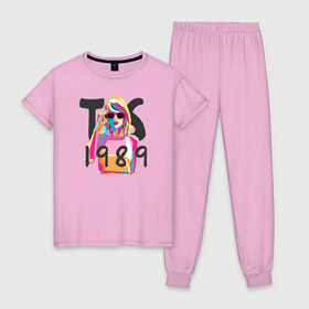 Женская пижама хлопок с принтом TS 1989 в Белгороде, 100% хлопок | брюки и футболка прямого кроя, без карманов, на брюках мягкая резинка на поясе и по низу штанин | 1989 | taylor swift | музыка | тэйлор свифт