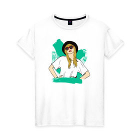 Женская футболка хлопок с принтом Тейлор в Белгороде, 100% хлопок | прямой крой, круглый вырез горловины, длина до линии бедер, слегка спущенное плечо | taylor swift | музыка | тэйлор свифт