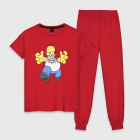 Женская пижама хлопок с принтом Angry Homer в Белгороде, 100% хлопок | брюки и футболка прямого кроя, без карманов, на брюках мягкая резинка на поясе и по низу штанин | angry homer simpson симпсон злой гомер барт