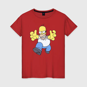 Женская футболка хлопок с принтом Angry Homer в Белгороде, 100% хлопок | прямой крой, круглый вырез горловины, длина до линии бедер, слегка спущенное плечо | Тематика изображения на принте: angry homer simpson симпсон злой гомер барт