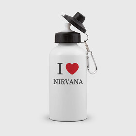 Бутылка спортивная с принтом I love Nirvana в Белгороде, металл | емкость — 500 мл, в комплекте две пластиковые крышки и карабин для крепления | 