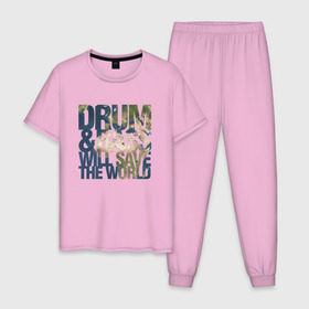 Мужская пижама хлопок с принтом Drum&Bass Will Save The World в Белгороде, 100% хлопок | брюки и футболка прямого кроя, без карманов, на брюках мягкая резинка на поясе и по низу штанин
 | dnb | джангл | днб | драм н бейс