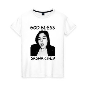 Женская футболка хлопок с принтом Саша Грей в Белгороде, 100% хлопок | прямой крой, круглый вырез горловины, длина до линии бедер, слегка спущенное плечо | саша грей