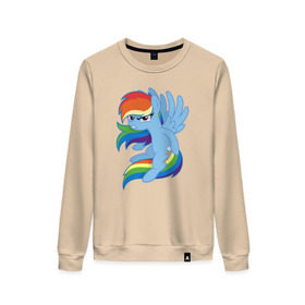 Женский свитшот хлопок с принтом Rainbow Dash Angry в Белгороде, 100% хлопок | прямой крой, круглый вырез, на манжетах и по низу широкая трикотажная резинка  | friendship is magic | my little pony | rainbow dash