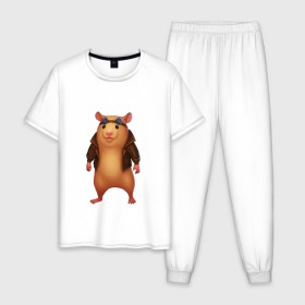 Мужская пижама хлопок с принтом Хомяк в Белгороде, 100% хлопок | брюки и футболка прямого кроя, без карманов, на брюках мягкая резинка на поясе и по низу штанин
 | арт | животные | зверь | няша | смешное | хомяк | хомячок