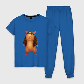 Женская пижама хлопок с принтом Хомяк в Белгороде, 100% хлопок | брюки и футболка прямого кроя, без карманов, на брюках мягкая резинка на поясе и по низу штанин | арт | животные | зверь | няша | смешное | хомяк | хомячок