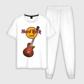 Мужская пижама хлопок с принтом Hard Rock cafe в Белгороде, 100% хлопок | брюки и футболка прямого кроя, без карманов, на брюках мягкая резинка на поясе и по низу штанин
 | гитара