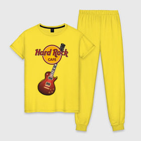 Женская пижама хлопок с принтом Hard Rock cafe в Белгороде, 100% хлопок | брюки и футболка прямого кроя, без карманов, на брюках мягкая резинка на поясе и по низу штанин | гитара