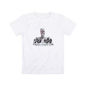 Детская футболка хлопок с принтом Терминатор в Белгороде, 100% хлопок | круглый вырез горловины, полуприлегающий силуэт, длина до линии бедер | genisys | terminator | арнольд | генезис | терминатор | шварцнеггер